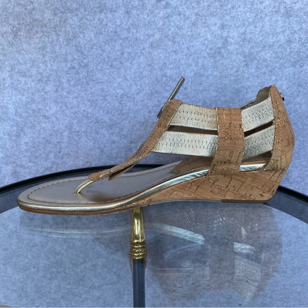 D16 Donald J Pliner Dori wedge sandals cork metallic 7.5N - Picture 2 of 14